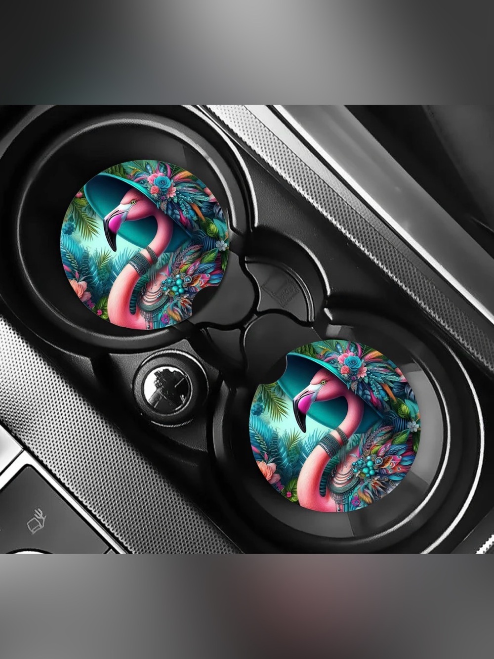 Glamorous Flamingo Car Coasters Absorbent Set of (2)